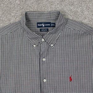 Ralph Lauren Shirt Men 2XL XXL Gray/White Marlowe 100% Cotton Long Sleeve Button